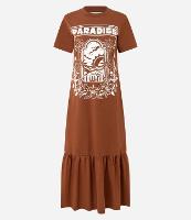Vestido T-shirt Long Midi  com Estampa de Paraíso com Babados na Barra - 2