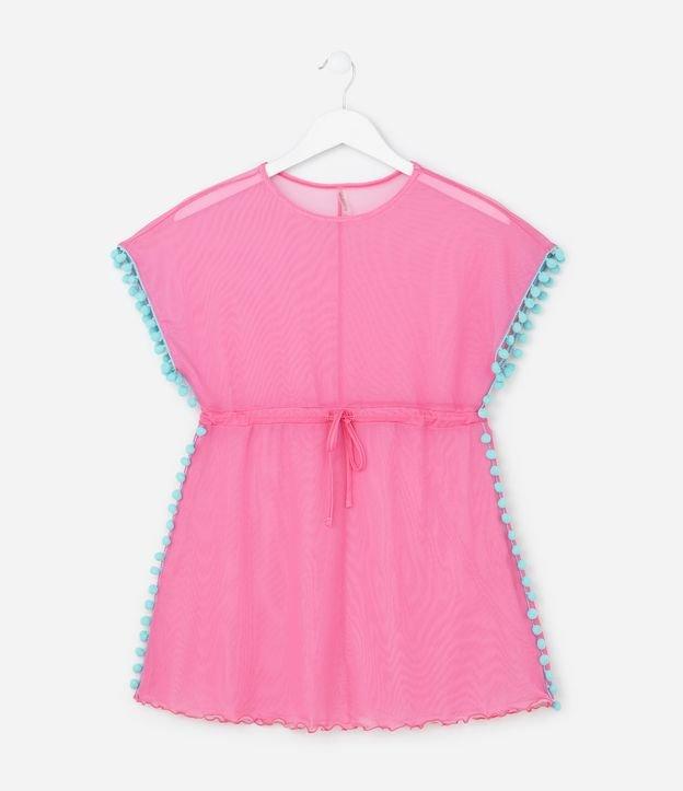 Saída de Praia Infantil em Tule com Mini Pompos - Tam 3 ao 16 - 1