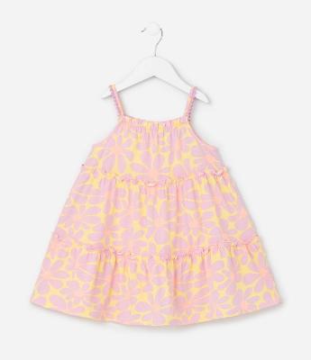 Vestido Infantil Marias com Estampa de Flores - Tam 1 a 6 Anos