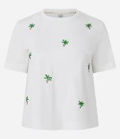 Camiseta em Algodão com Estampa Bordada de Coqueiro em Paetê - 1