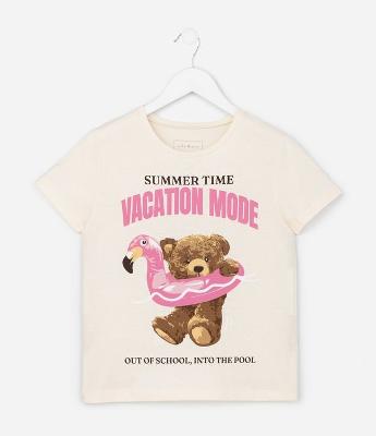 Camiseta Infantil com Estampa Ursinha - Tam 5 a 14 Anos