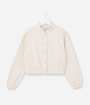 Jaqueta Infantil Bomber em Sarja com Bordado Broderie - Tam 7 a 14 Anos