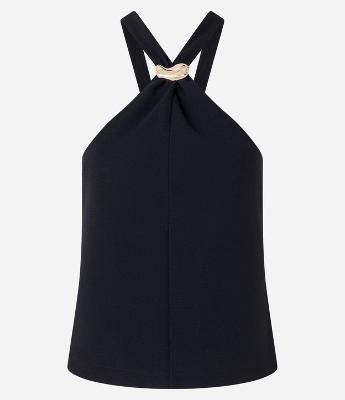 Blusa em Crepe com Aviamento e Franzido na Gola Halter