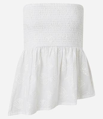 Blusa em Cambraia com Lastex e Bordado na Barra Assimétrica