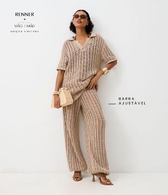 Calça em Tricô com Ponto Vazado e Puxadores