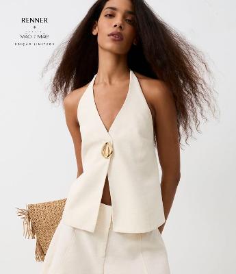 Blusa Frente Única em Algodão com Linho e Búzio de Metal