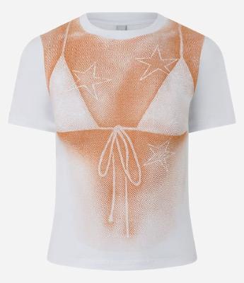 Camiseta New T-shirt com Estampa de Biquini e Estrelas Bronzeadas