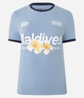 Camiseta New T-shirt com Viés Contrastantes e Estampa Maldives