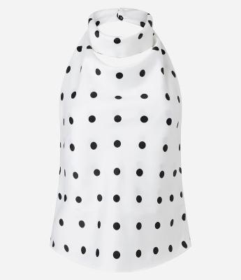 Blusa em Cetim com Gola Alta e Estampas de Bolinhas