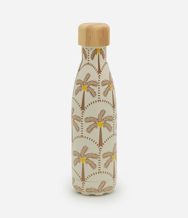 Garrafa Térmica em Metal com Estampa de Coqueiros e tampa de bamboo - 1