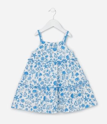 Vestido Infantil Marias com Estampa Fundo do Mar - Tam 1 a 6 Anos