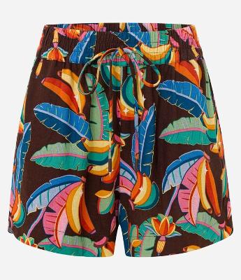 Short Runner em Viscolinho com Estampa Tropical