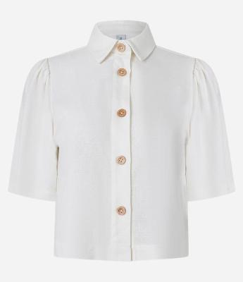 Camisa Boxy em Viscose com Mangas Bufantes