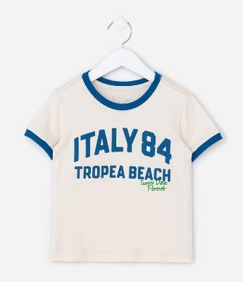 Camiseta Infantil em Algodão com Estampa Lettering  Italy - Tam 1 a 6 Anos