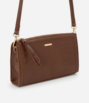 Bolsa Transversal Pequena com Textura Croco