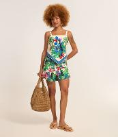 Short Cintura Média em Viscolinho com Estampa Tropical - 1