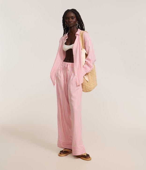 Calça Reta Fluida em Cambraia com Listras Verticais - 1