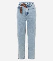 Calça Mom em Jeans com Cinto Lenço Estampado - 1