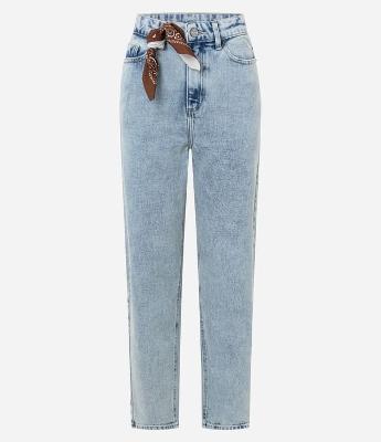 Calça Mom em Jeans com Cinto Lenço Estampado