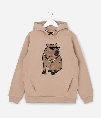 Blusão Infantil em Chenille com Estampa de Capiva - Tam 5 a 14 Anos