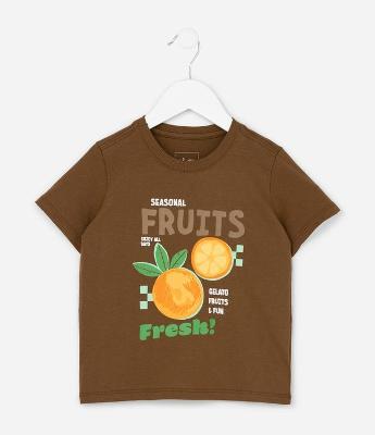 Camiseta Infantil com Estampa de Laranja - Tam 1 a 6 Anos
