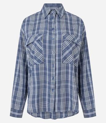 Camisa Alfaiatada com Estampa Xadrez Bolsos e Recortes