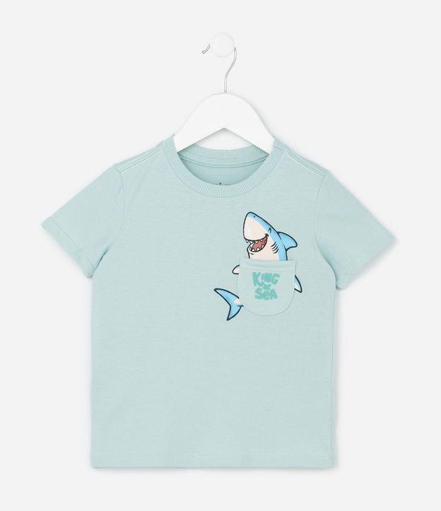 Camiseta Infantil com Bolso Estampado de Tubarão  - Tam 1 a 6 Anos - 1