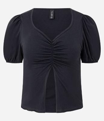 Blusa em Algodão com Detalhe Franzido e Fenda Frontal