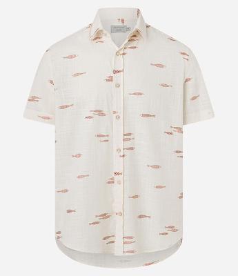 Camisa Comfort em algodão com Estampa Espinha de Peixe