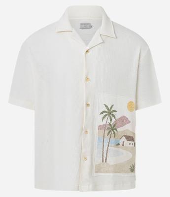 Camisa Boxy em Tricoline com Estampa Praia Tropical