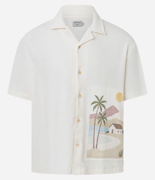 Camisa Boxy em Tricoline com Estampa Praia Tropical - 1