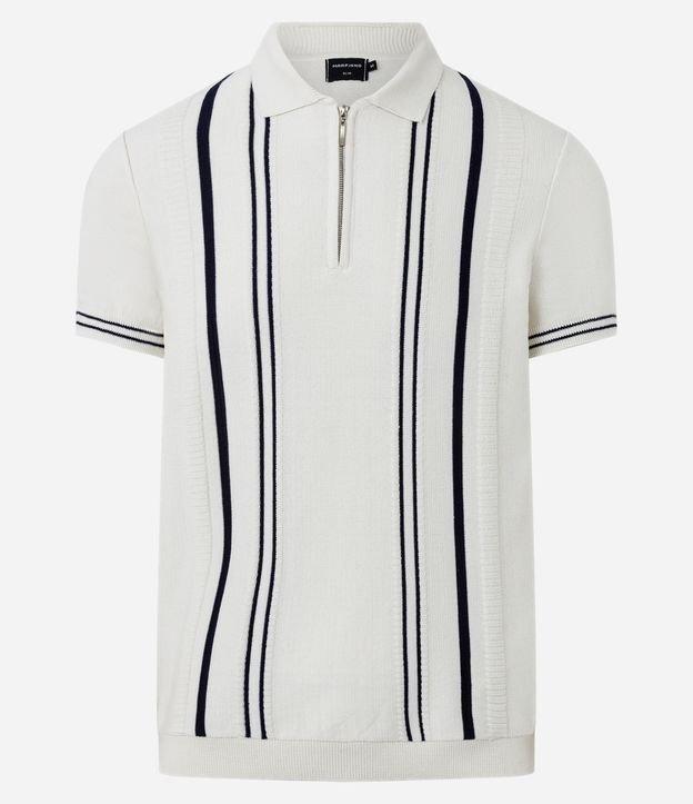 Camisa Polo Slim em Tricô com Listras Contrastantes  - 1