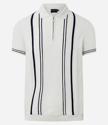 Camisa Polo Slim em Tricô com Listras Contrastantes 