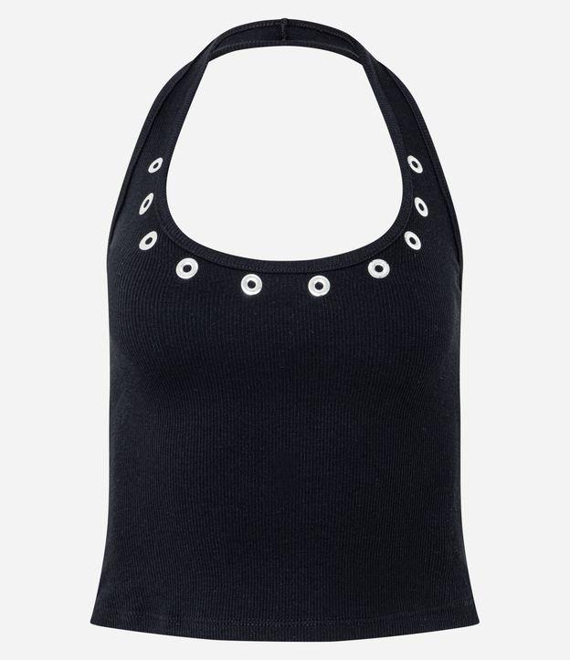 Blusa Frente Única em Ribana com Ilhoses na Gola - 1