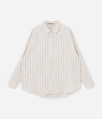 Camisa em Viscolinho Listrada com Lacinhos nas Costas Curve & Plus Size