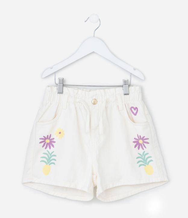 Short Infantil Clochard em Sarja com Estampa Tropical Bordada - Tam 5 a 14 Anos - 1