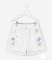 Short Infantil Clochard em Sarja com Estampa Tropical Bordada - Tam 5 a 14 Anos - 1
