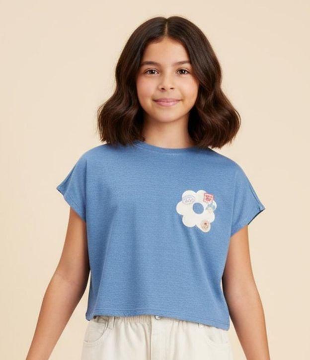 Camiseta Infantil Lavada com Cava Deslocada e Selos - Tam 5 a 14 Anos - 1