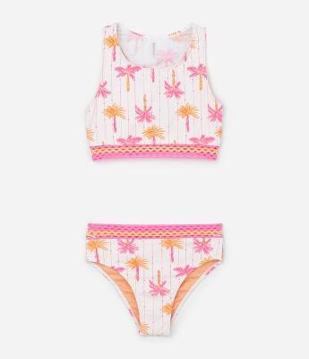 Biquini Infantil em Microfibra com Estampa Tropical - Tam 5 a 14 Anos