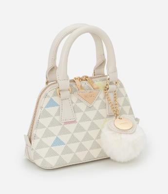 Bolsa Transversal Pequena com Alça de Mão e Chaveiro Pompom