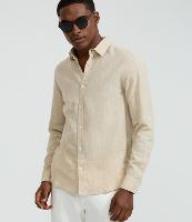 Camisa Regular em Linho com Estampa de Listra Fio Tinto e Texturizada - 1