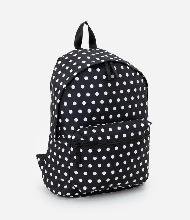 Mochila em PU com Estampa em Bolinhas com Bolsos Frontal e Lateral - 1