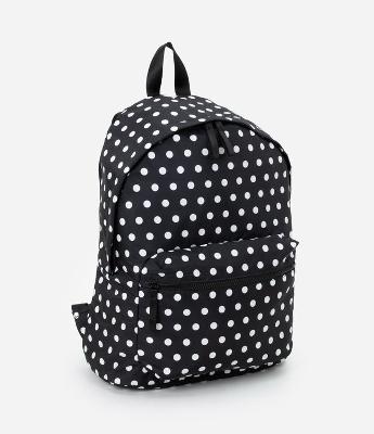 Mochila em PU com Estampa em Bolinhas com Bolsos Frontal e Lateral