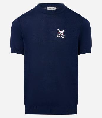 Camiseta Regular em Viscose com Estampa e Bordado Marinheiro