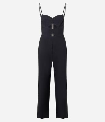 Macacão Wide Leg de Alça  em Crepe com Decote Coração