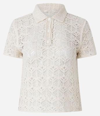 Blusa em Tricô de Efeito Crochê com Gola Polo