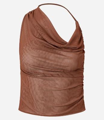 Blusa em Tule com com Decote Degagê Assimétrico