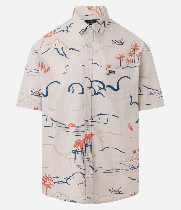 Camisa Relaxed em Algodão  Tecido Diferenciado com Estampa Fil a Fil Abstrata Palmeira - 1