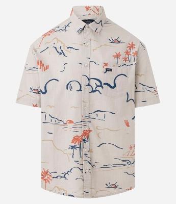 Camisa Relaxed em Algodão  Tecido Diferenciado com Estampa Fil a Fil Abstrata Palmeira