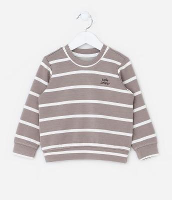 Blusão Infantil com Estampa de Listras Fio Tinto e Bordado - Tam 1 a 6 Anos